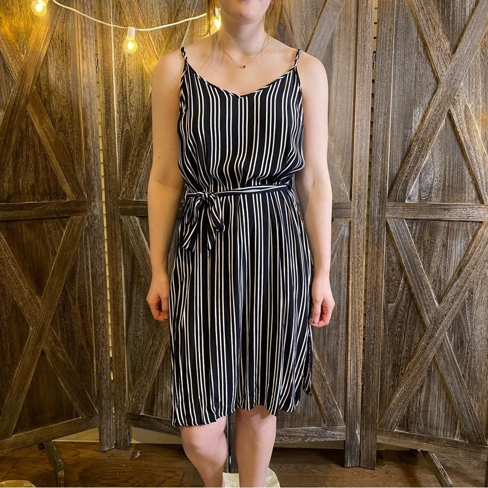 Black and white striped spaghetti strap dress WHOWHATWEAR